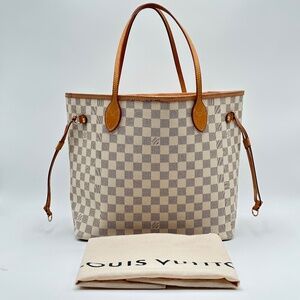 2019 Damier Azur Neverfull MM Tote Handbag with Dust Bag